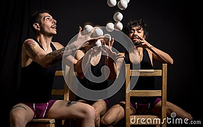 Comedy show by circus jugglers Stock Photo