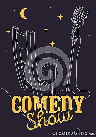 Comedy Show Poster With Bar Chair And Microphone Vector Image Vector Illustration
