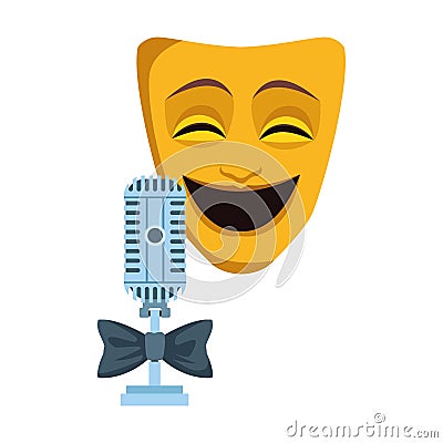 Comedy theater mask and retro microphone icon Vector Illustration