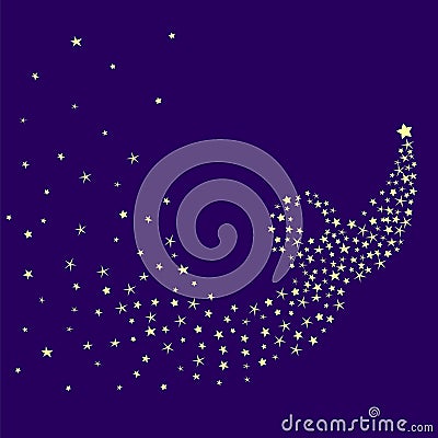 Comet in the blue sky. Stardust night illustration. Star of Bethlehem. Vector Illustration