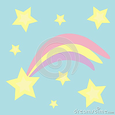 Comet meteor flame with star shining icon set. Shooting falling stars. Pastel color. Flat design Blue sky baby background Vector Illustration