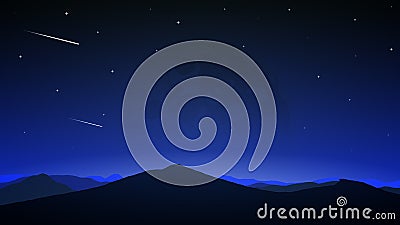 Comets on the background of the full night moon Vector Illustration