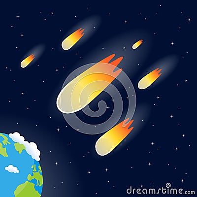 Comets, Meteors or Asteroids Falling Vector Illustration