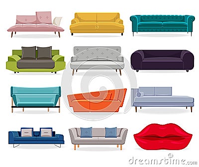 Comfort classic couch and modern sofa Vector Illustration
