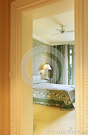 Comfortable bedroom, view from corridor Stock Photo