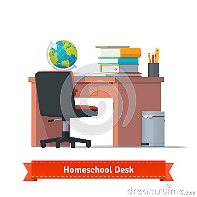 Comfortable homeschool workplace with the desk Vector Illustration