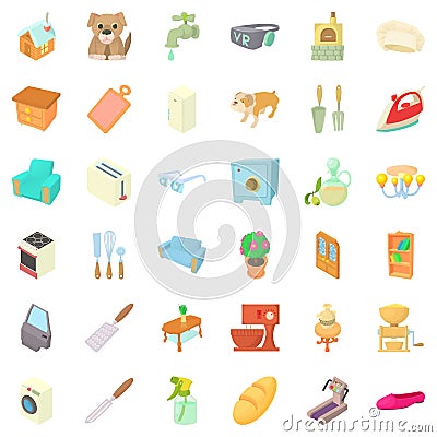 Comfortable house icons set, cartoon style Vector Illustration