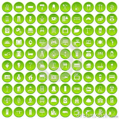 100 comfortable house icons set green circle Vector Illustration