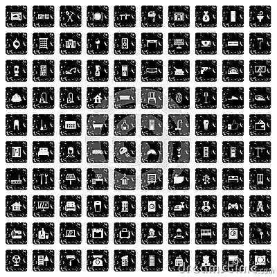 100 comfortable house icons set, grunge style Vector Illustration