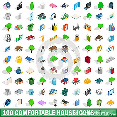 100 comfortable house icons set, isometric style Vector Illustration