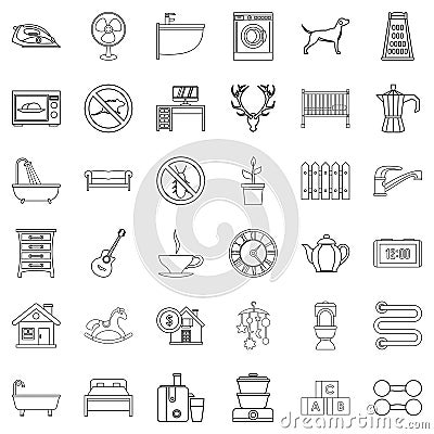 Comfortable house icons set, outline style Vector Illustration