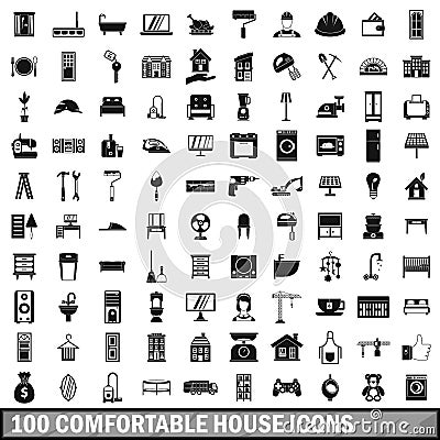 100 comfortable house icons set in simple style Vector Illustration