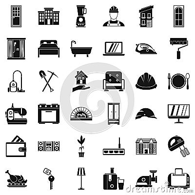 Comfortable house icons set, simple style Vector Illustration