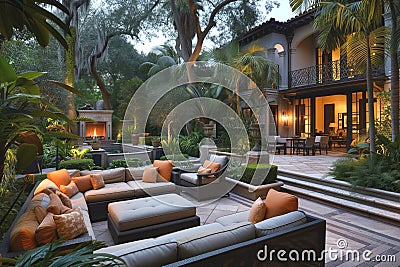 Comfortable place to rest with sofas on tranquil terrace Stock Photo