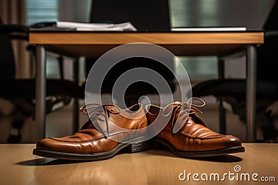 comfortable shoes under office table Stock Photo