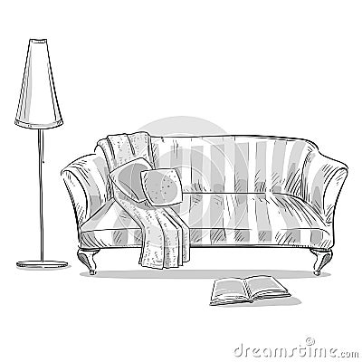 Comfortable sofa and a lamp Vector Illustration