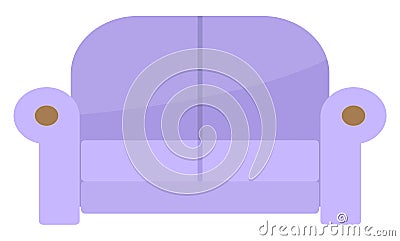 Comfortable sofa on white background. Isolated lilac couch lounge in interior, furniture item Vector Illustration