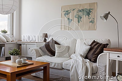 Comfortable white double sofa Stock Photo