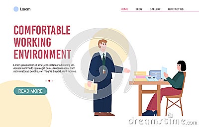 Comfortable working environment website with colleagues, vector illustration. Vector Illustration