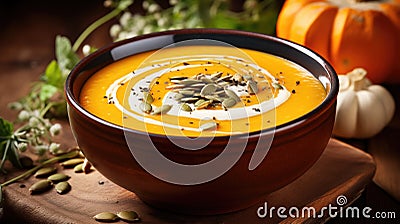Comforting Bowl Of Pumpkin Soup Stock Photo