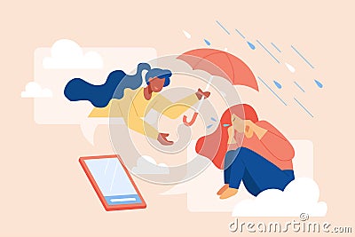 Comforting a friend on the phone Vector Illustration