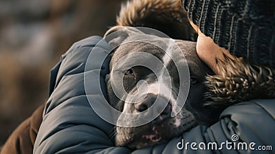 Comforting Human Embrace with American XL Bully Dog Stock Photo
