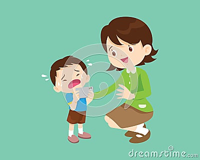 Comforting sad children with parent Vector Illustration