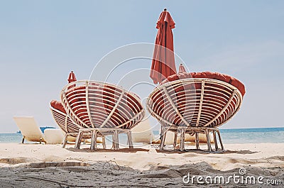 Comfy beach chairs, Cambodian beach Stock Photo