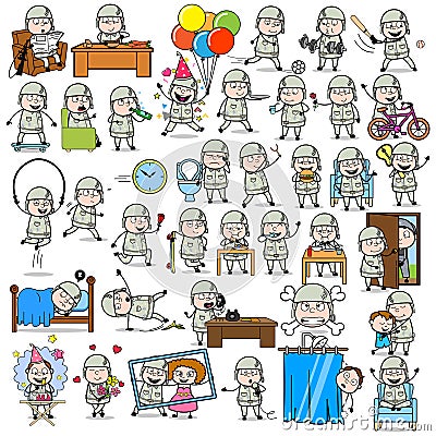 Comic Army Man - Set of Concepts Vector illustrations Vector Illustration