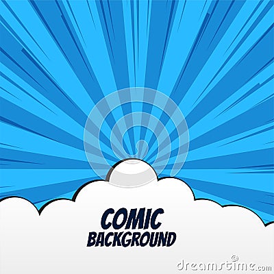 Comic background with clouds and rays Vector Illustration