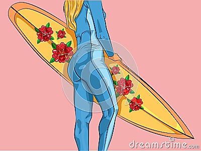 Comic Beautiful Slim Athletic Blonde Girl Vector Illustration