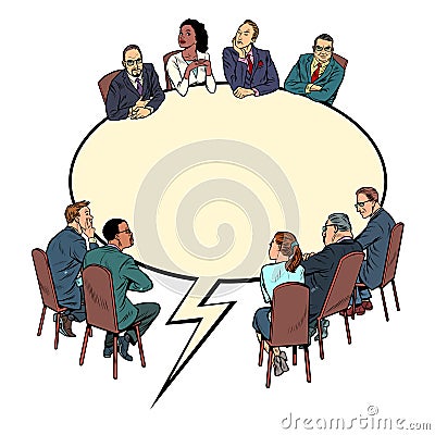 Comic book bubble, meeting business people. Dialogue communication concept Vector Illustration