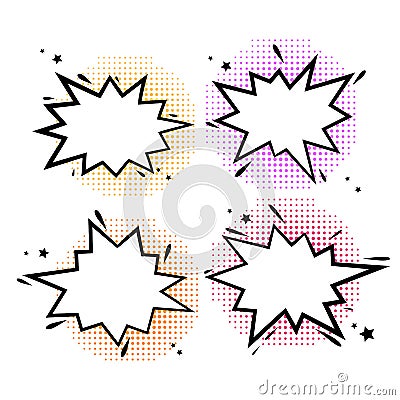 Comic book bubbles. Cartoon explosions funny comical speech clouds, set of Explosion bubble s Vector Illustration