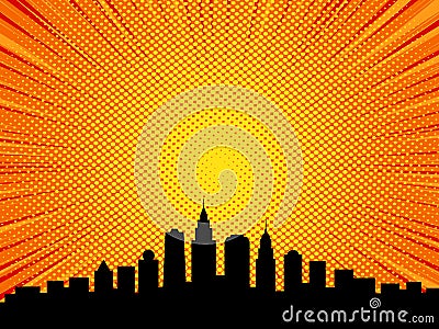 Comic book cartoon style city background Vector Illustration