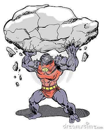 Comic Book Character Grock the alien brute lifting a boulder Stock Photo