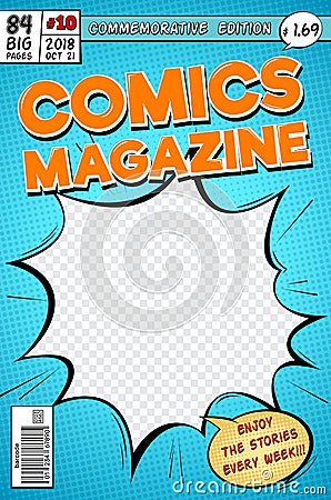 Comic book cover. Retro cartoon comics magazine. Vector template in pop art style Vector Illustration