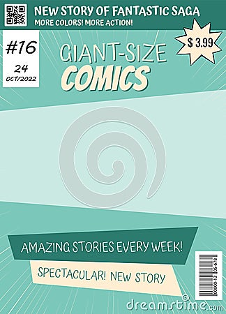 Comic book cover. Retro magazine template. Comic cartoon page vector illustration. Classic storyboard artwork Cartoon Illustration