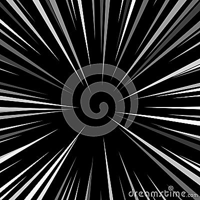 Comic book explosion superhero pop art style black and white radial lines background. Manga or anime speed frame Vector Illustration