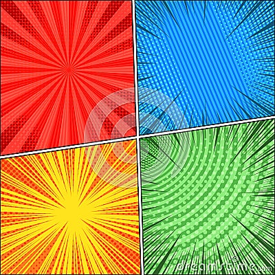 Comic book four colorful scenes set Vector Illustration