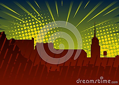 Comic book, Cartoon Night in the City Vector Illustration