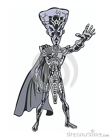 Comic book illustrated alien big headed character Stock Photo