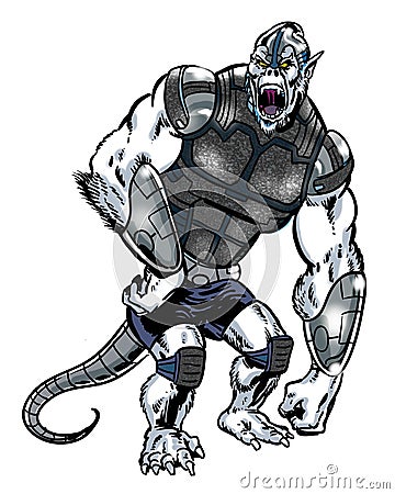 Comic book illustrated alien gorilla character with a tail Stock Photo