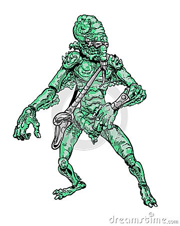 Comic book illustrated alien invader Stock Photo