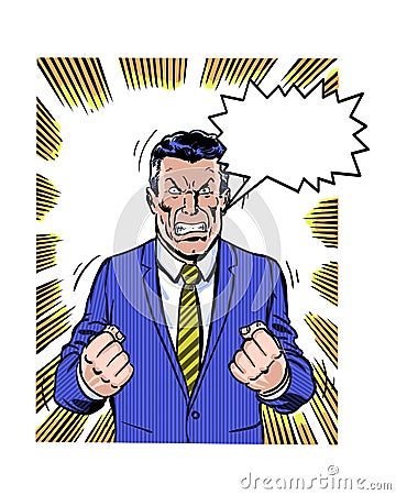 Comic book illustrated angry manager with dialogue balloon Stock Photo