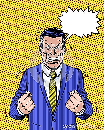 Comic book illustrated angry manager with dialogue balloon Stock Photo