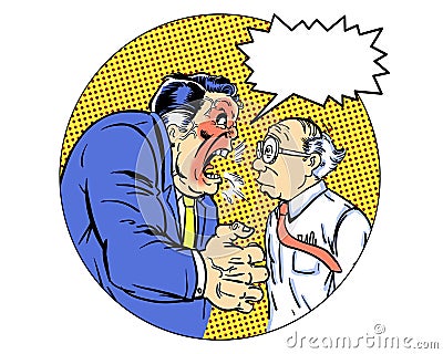 Comic book illustrated angry manager with orange background Stock Photo