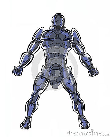 Comic book illustrated character in an armored suit Stock Photo