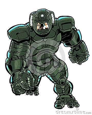 Comic book illustrated character in a battle armored suit Stock Photo