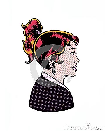 Comic book illustrated pretty female character profile Stock Photo