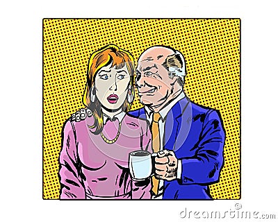 Comic book illustrated workplace sexual harassment characters Stock Photo